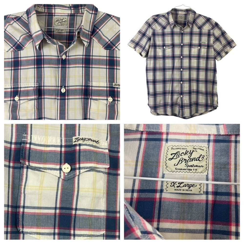 Men's‎ Lucky Brand Short Sleeve Plaid Button Down XL